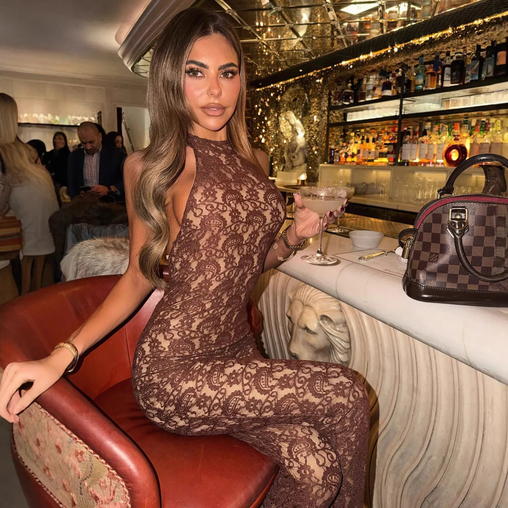 Avrilyaan Lace Seven-Point Long Pants Bodycon Sexy Party Deep V Playsuits Women Rompers Womens Jumpsuit 2025 Summer Overalls - Matrix Studios