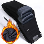 WTHINLEE Winter Men Black Straight Stretch Denim Thick Velvet Pants Warm Jeans Casual Fleece Line Trousers Male Plus Size - Matrix Studios