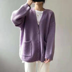 2024 Chic Yellow Sweater Cardigan Women Lazy Wind Single-Breasted Knitted Cardigan Women Solid V Neck Cardigans Female - Matrix Studios