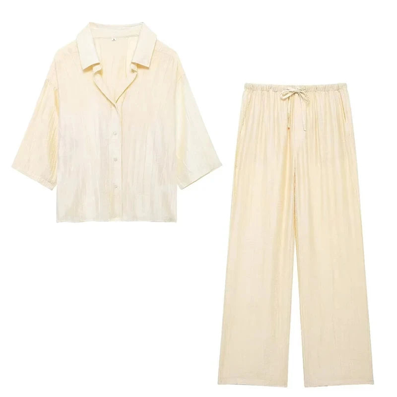 Women's Set 2024 New Fashion Spring Jacquard Loose Ladies Shirt Summer Women Pants Casual Chic Print Set for Women - Matrix-studios.com