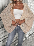 Polyester 100.00% Solid Color Camisole Knit Cardigan Elegant Front Open Bat Wing Sleeve Loose Cardigan for Women - Matrix Studios