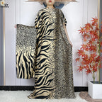 Muslim Abayas For Women 2023 New Fashion Printed Silk Soft Loose Femme Elegant Robe African Maxi Party Dresses With Belt Turban - Matrix-studios.com