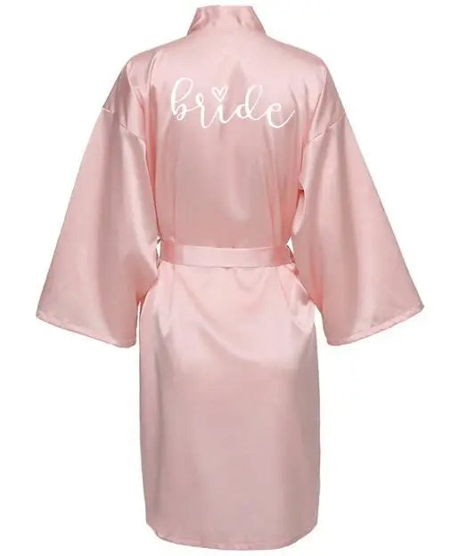 Wedding Party Team Bride Robe With Black Letters Kimono Satin Pajamas Bridesmaid Bathrobe SP063 - Matrix-studios.com