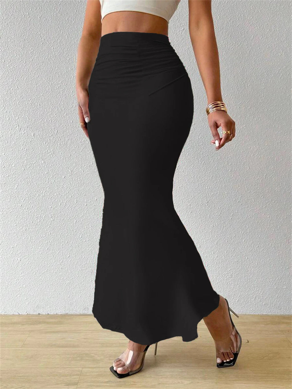 Women Solid Slim Fishtail Skirt Spring Summer New In Elegant Fashion High Waist Fold Skirts Lady Causal Street Short Dress Sexy - Matrix-studios.com