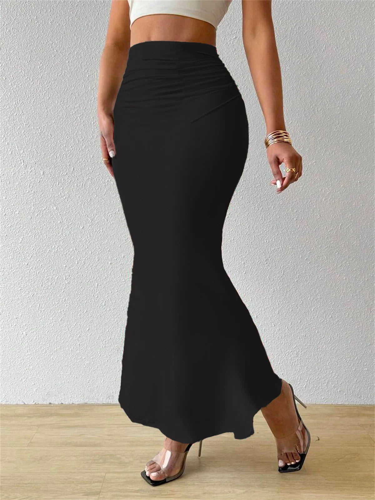 Women Solid Slim Fishtail Skirt Spring Summer New In Elegant Fashion High Waist Fold Skirts Lady Causal Street Short Dress Sexy - Matrix-studios.com