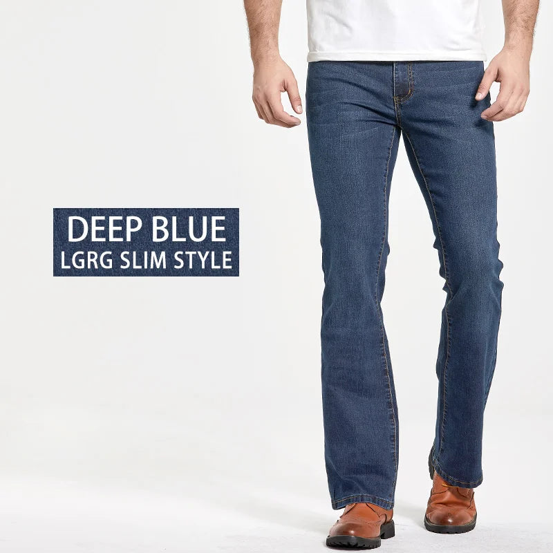 LGRG Mens Boot Cut Jeans Slightly Flared Slim Fit Blue Black Trousers Designer Classic Male Stretch Denim Pants - Matrix Studios