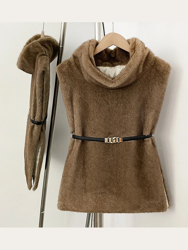 Mumaroho 2026 Winter Spring Women Faux Fur Sable Vest Crop Top Solid  Turtleneck Eco Mink Faux Fur Tank Tops Pullover Jacket - Matrix Studios