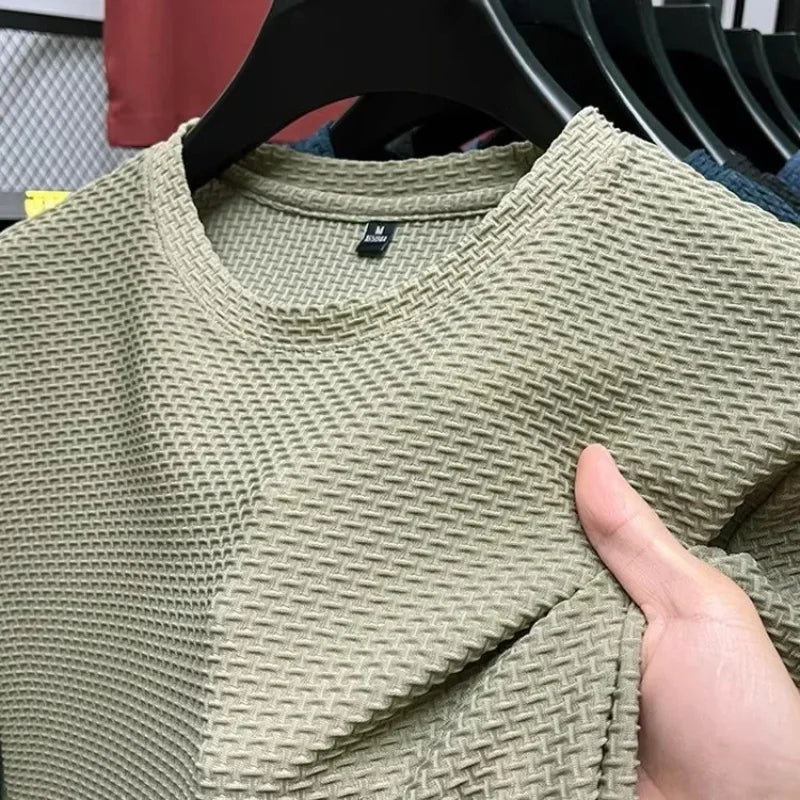 Summer Mesh Ice Silk T-shirt Men's Short Sleeve Round Neck 2026 New Half Sleeve Men Thin Solid Color Tees Top - Matrix Studios