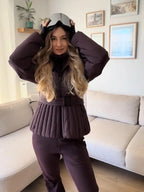 Women's Chic White Hooded Ski Jumpsuit with Waist Belt Warm Snowproof One-Piece Snow Wear Winter Sports Fashion Lady Snowsuit - Matrix Studios