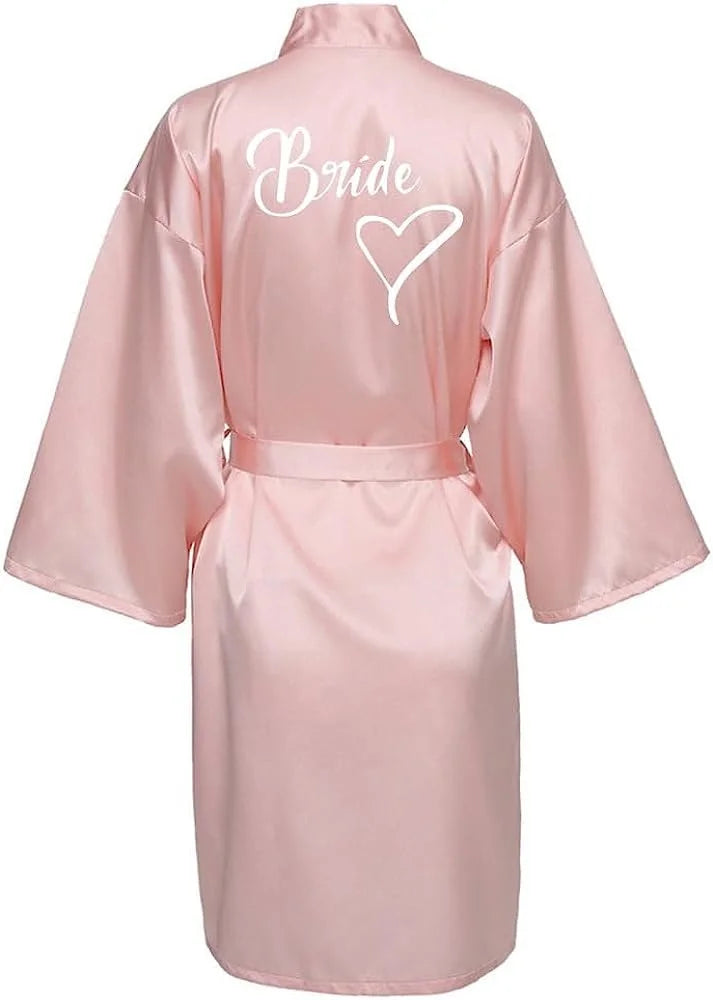 Women Silk Satin Short Night Printing Robe Kimono Robe Fashion Bath Robe Sexy Bathrobe Femme Wedding Bride Bridesmaid M024