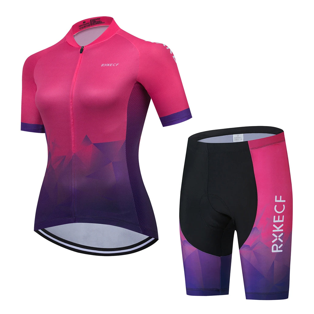 RXKECF Pro 2023 Woman Short Sleeve Cycling Jersey Set Sports Outfit Bike Clothing Kit Mtb Maillot Cyclist Bicycle Clothes - Matrix-studios.com
