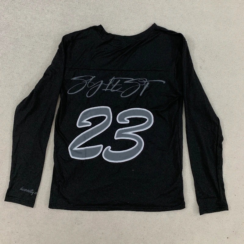 Harajuku Streetwear Hip Hop Letter Printing Round Neck Oversized T-shirt 2000s Simple Fashion Autumn Long Sleeves Rock Women Top