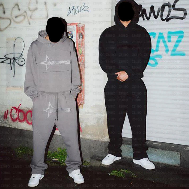 NOFS Letter Embroidery Fashion Brand Loose Oversized Hoodie Y2K Hip-Hop Streetwear women Pullovers Casual Top Pants Sportswear - Matrix Studios