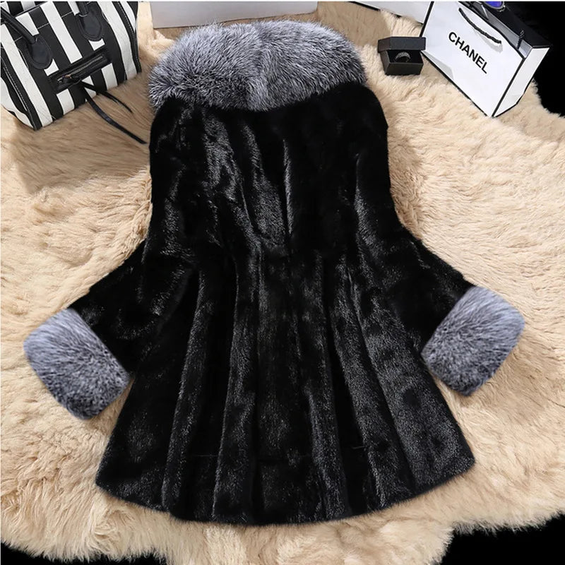 Women's new fox collar long velvet mink coat women's mink fur coat casual warmth - Matrix Studios
