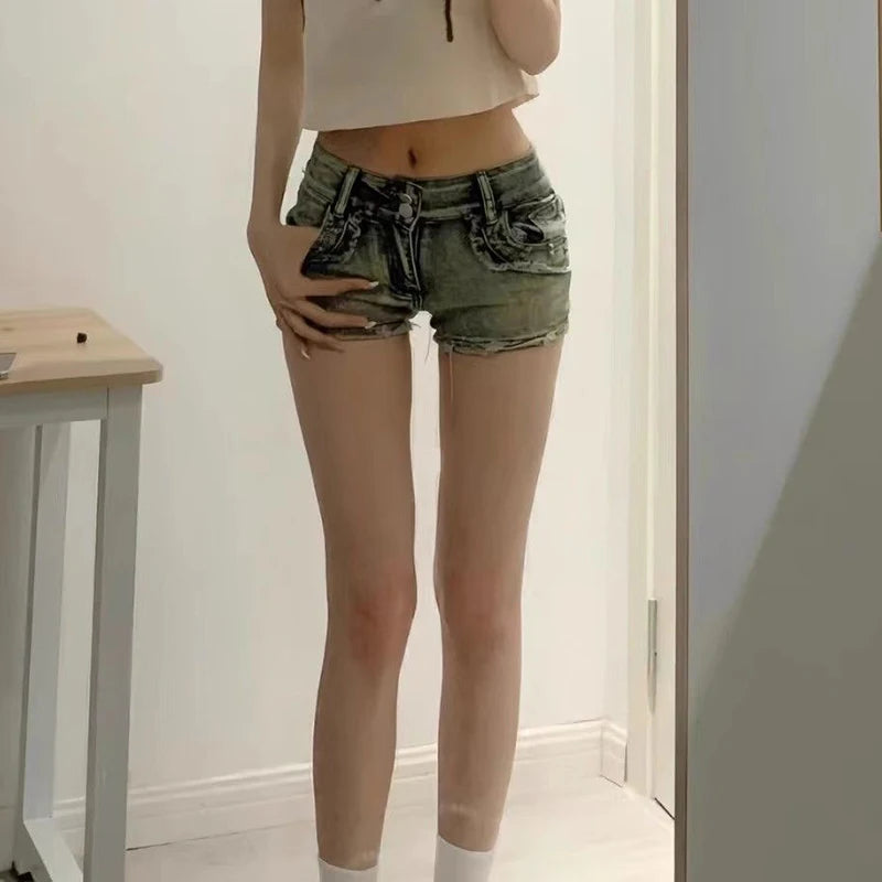 New Woman Designer Low Waist Punk Jeans Girls Aesthetic Elastic High Street Mini Pants Female Sexy Nightclub Summer Denim Shorts - Matrix-studios.com