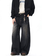 Vintage Black Washed Baggy Jeans Pants Men Wide Leg Curved Blade Pants Streetwear Cowboy Casual Denim Straight Trousers - Matrix Studios