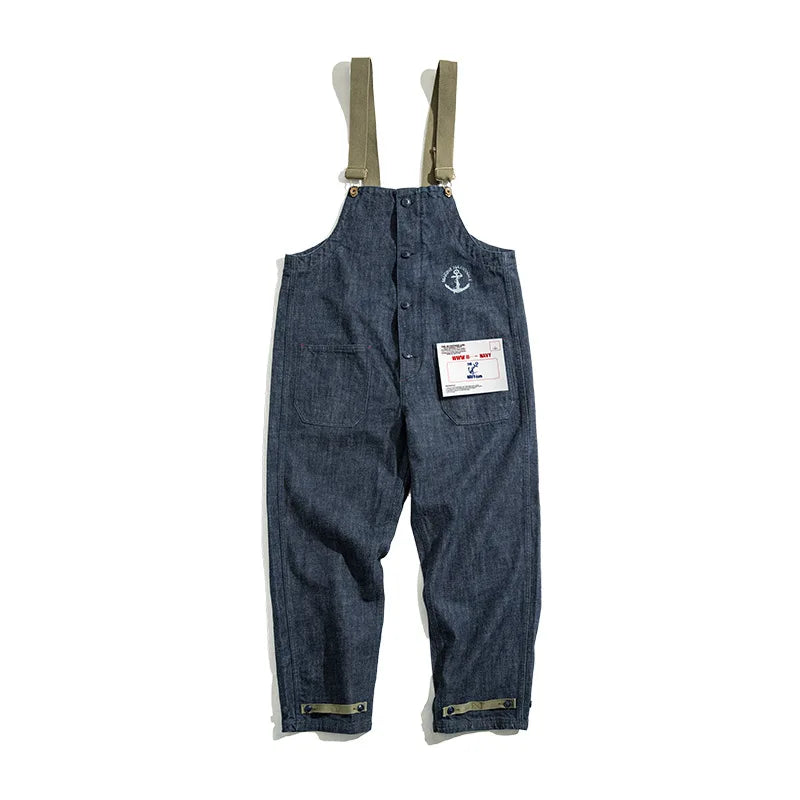 Maden Vintage Unisex Denim Overalls Baggy Fit Navy Deck Jumpsuits Couple Cotton Wide-leg Oversize Jeans for Autumn and Winter - Matrix Studios
