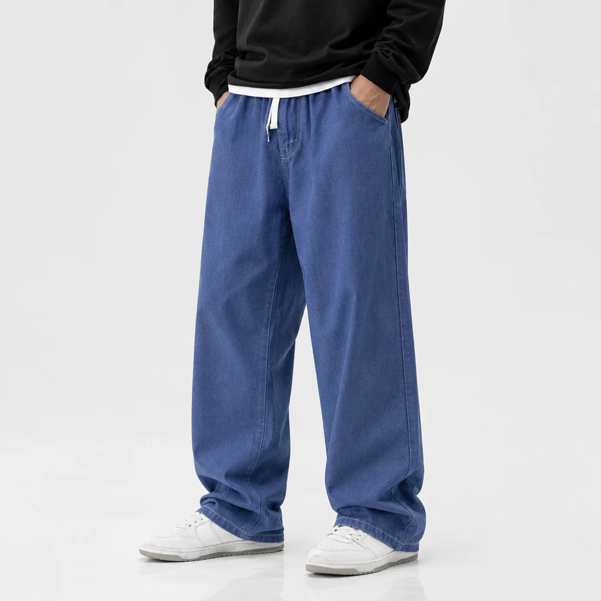 2026 New Streetwear Loose Jeans Men Korean Style Fashion Loose Straight Wide Leg Pants Men's Brand Clothing Black Light Blue - Matrix Studios