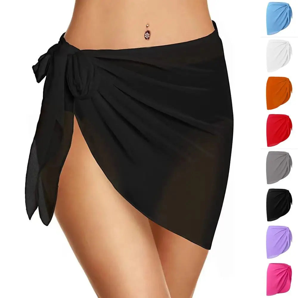 Summer Women Short Solid Sarong Swimsuit Coverups Beach Bikini Wrap Sheer Short Skirt Chiffon Skirt Scarf Swimwear Cover-ups - Matrix Studios
