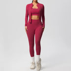 3pcs Sportswear Yoga Set Gym Sports Bra Zipper Jacket Leggings Clothes Sportswear Yoga Suits For Women Fitness Set Tracksuit - Matrix-studios.com
