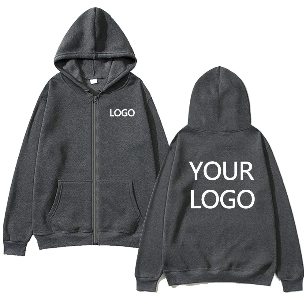DIY Personalised customised logo, men's street hoodie, zip front sports sweatshirt, women's casual knitted hoodie, couple's gift - Matrix Studios