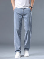 Summer Ultra-thin Men's Jeans Lyocell Soft Breathable Loose Straight Light Blue Denim Pants Business Casual Ice Silk Trousers - Matrix Studios