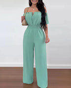 Summer Elegant Off Shoulder Women's Jumpsuit 2024 Fashion Trend Casual Short Sleeve Wide Leg Pants Jumpsuits for Women Overalls - Matrix Studios