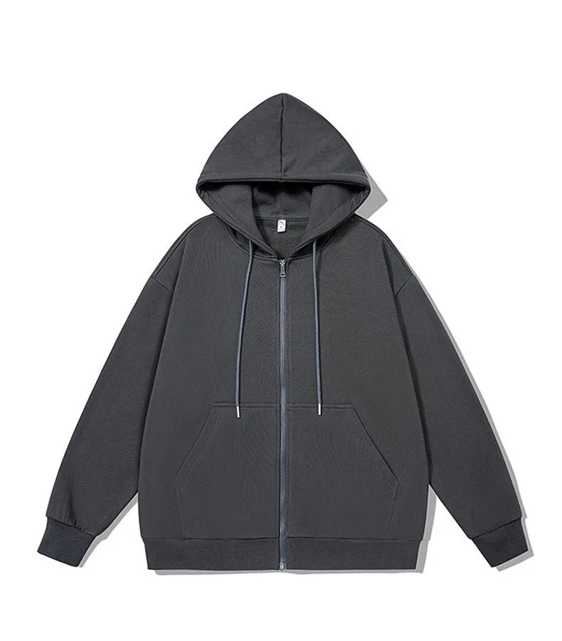 Men's Long Sleeve Zipper Hoodie Autumn Winter Fashion Casual Loose Fit Sweatshirt Sportswear Male Outfit - Matrix Studios