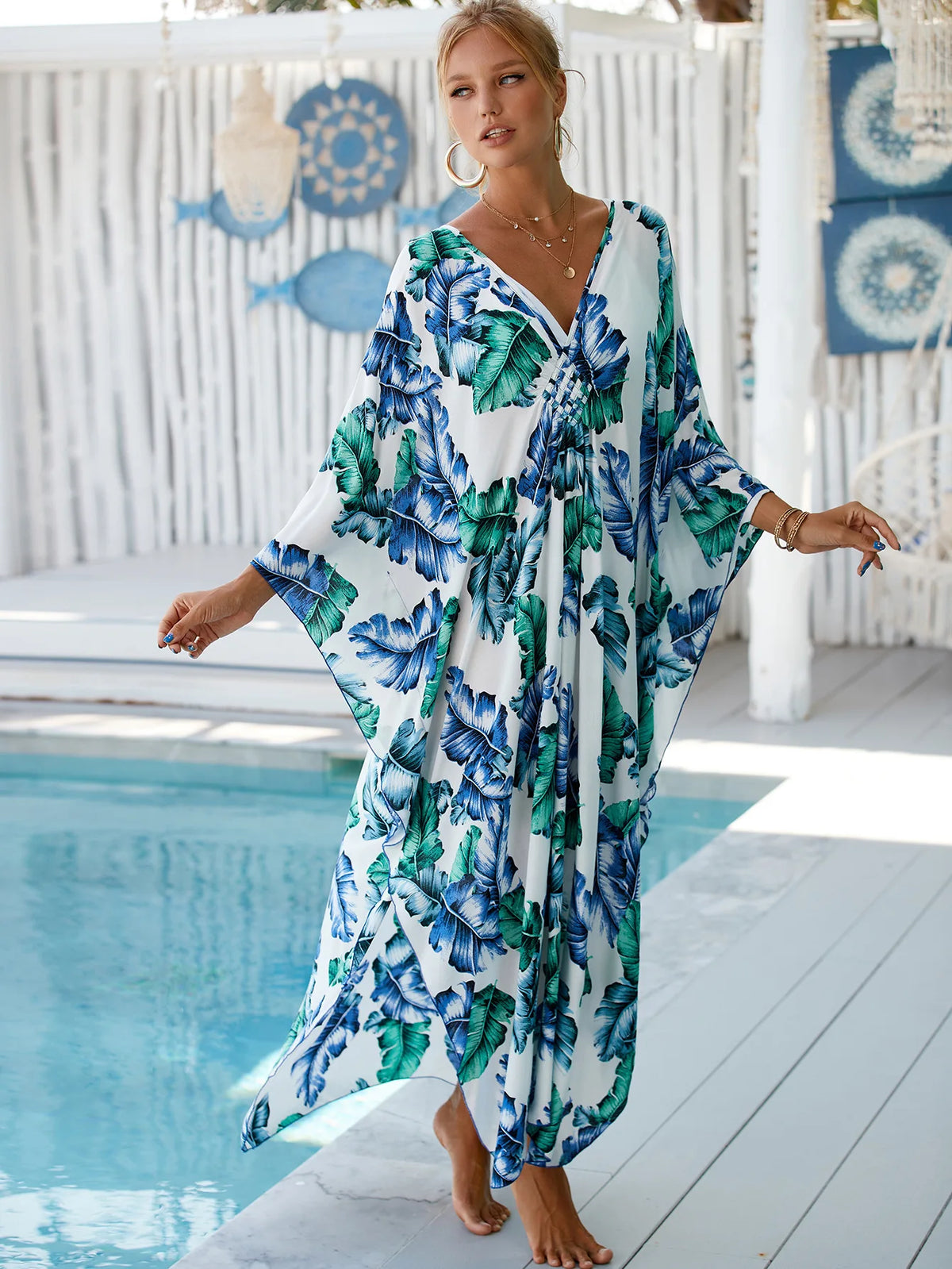 Plus Size Womens Animal Print Kaftan Dresses Caftans Swimwear Coverups Summer Bathing Suit Long Beach Dress - Matrix Studios