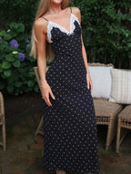 Tossy Lace V-Neck Patchwork Maxi Dress Women Backless High Waist Slim Spaghetti Contrast Party Dress Female Spring Long Dress - Matrix-studios.com