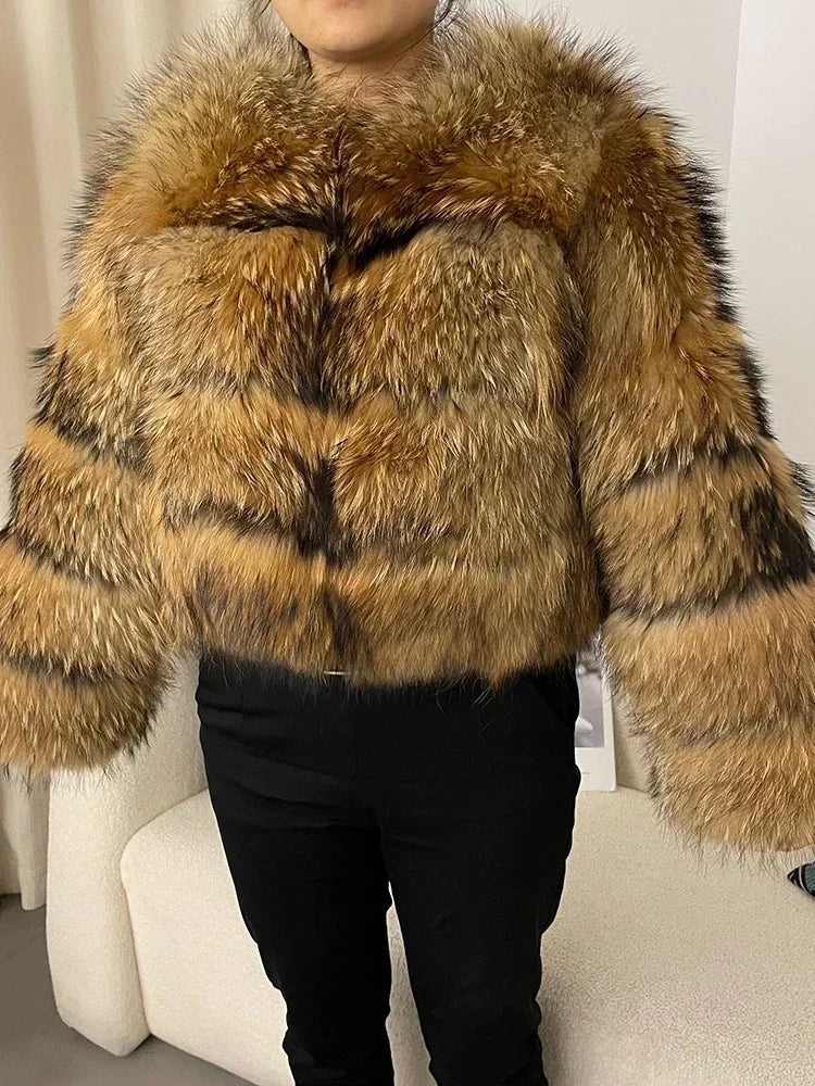 OFTBUY 2024 Winter Real Natural Raccoon Fox Fur Women Coat Short Leather Thickened Warm Jacket Elegant Fashionable Overcoats - Matrix Studios