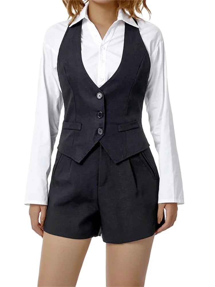 Women Waistcoat  Vintage Sleeveless V Neck Button Down Vest Blazer Fashion Top - Matrix Studios