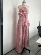 Chic pleated halter neck long vacation dress high quality purple strapless Lotus Edge Maxi Dress 2026 New Lady Vacation Gowns - Matrix-studios.com
