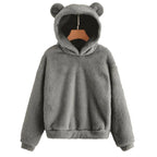 Winter Korean Fashion Bear Ears Cute Loose Hoodie Fluffy Hooded Warm Sweatshirt Long Sleeve Top Solid Pullover Clothes For Women - Matrix Studios