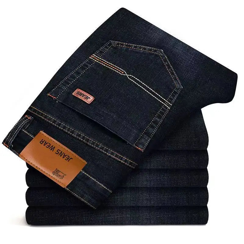 2026 New Light Luxury Business Comfortable Men's Jeans, High-End Blue and Black Casual Versatile Pants Straight Leg Men's Pants - Matrix Studios