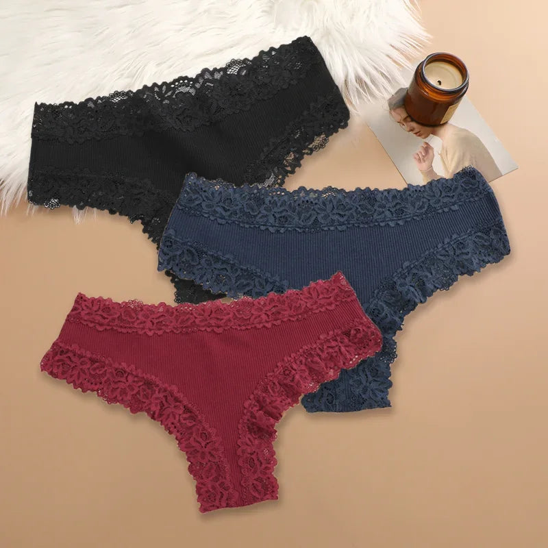 3Pcs/set Women Cotton Lace Panties Floral Intimate Underwear Trendy Patchwork Lace Briefs Female Soft Underpants Lingerie S-XL - Matrix Studios