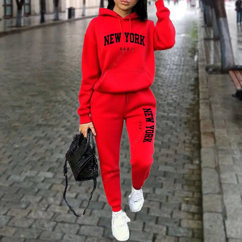 NEW YORK Women's Tracksuit Autumn Winter Hoodies Trousers 2PCS Suit Sports Jogging Street High quality Clothes Women Pants Sets - Matrix-studios.com