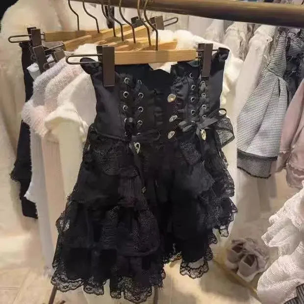 Japanese Lolita Lace Layered Skirt Women Anime High Waist Maid Style Sweet Ruffle Cake Skirt Kawaii Harajuku A-Line Mini Skirt - Matrix-studios.com