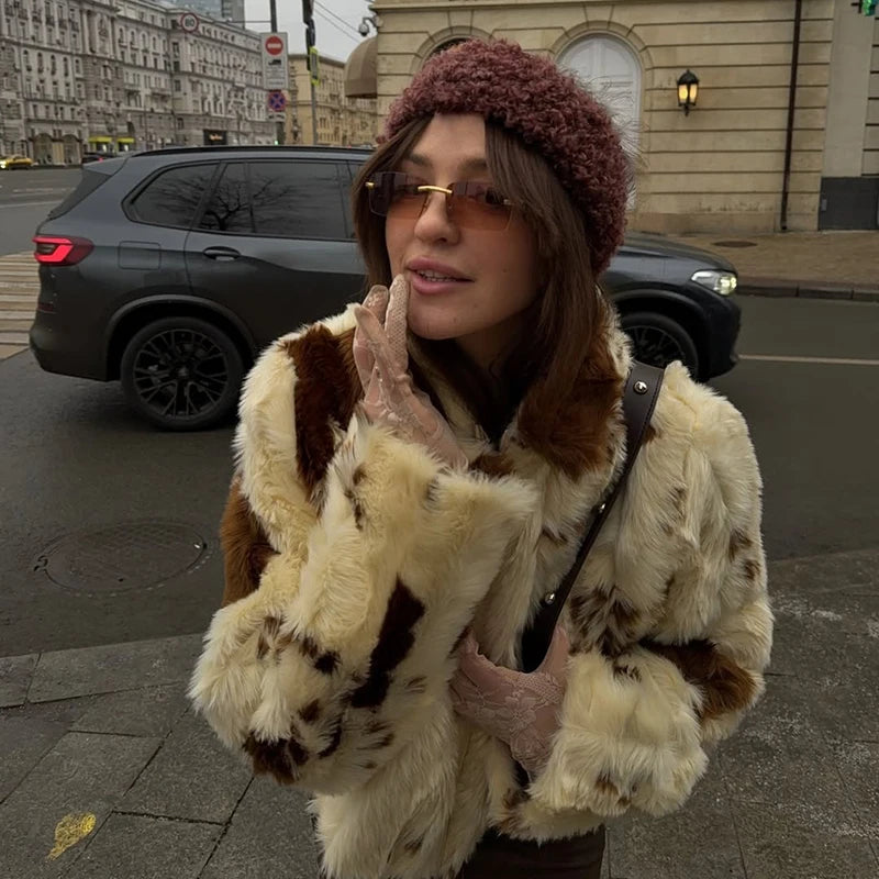Neo Mint Chic Street Girls Cow Print Fur Coat Women 2025 Winter New Brand Fashion Warm Faux Fur Jacket Autumn Iconic Streetwear - Matrix Studios
