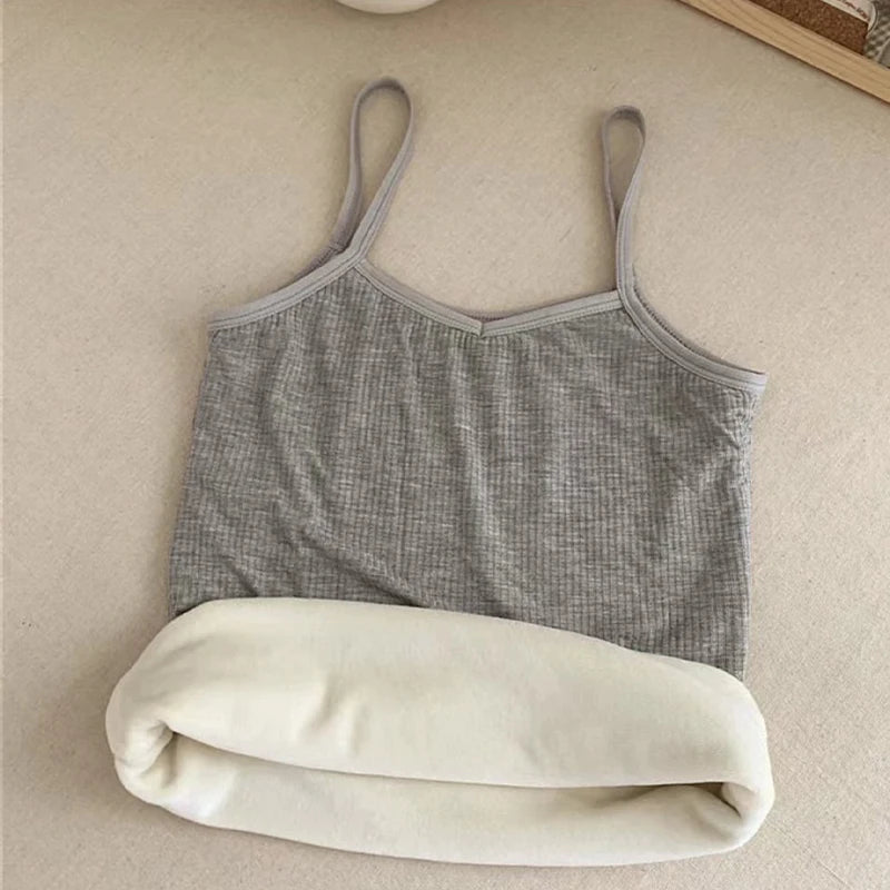 Women Sexy Solid Color Tops Thermal Casual Comfortable Elasticity Crop top Black Thin Velvet Sleeveless  Underwear Tank Top - Matrix-studios.com