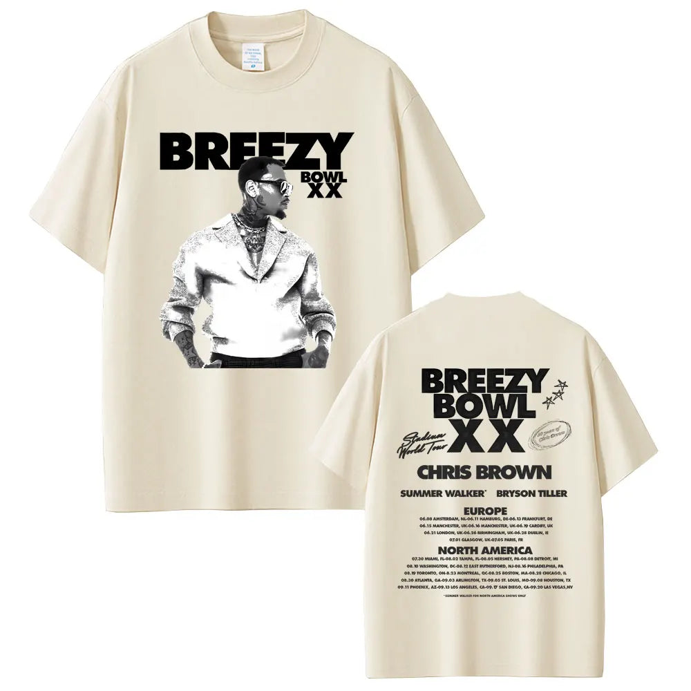 Rapper Chris Brown Breezy Bowl XX Tour 2025 T-shirt Men Women Hip Hop Fashion Pop Music  T Shirts Casual Cotton Vintage T-shirts