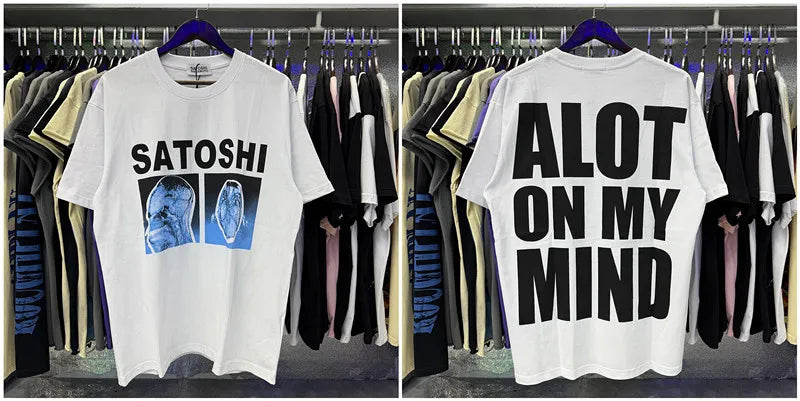 Free shipping New Satoshi Nakamoto fashion T-shirt hotfix rhinestone and Printed with Washed Oversized 100% cotton Men Women T-shirts Y2K Fashion streetwear - Matrix-studios.com