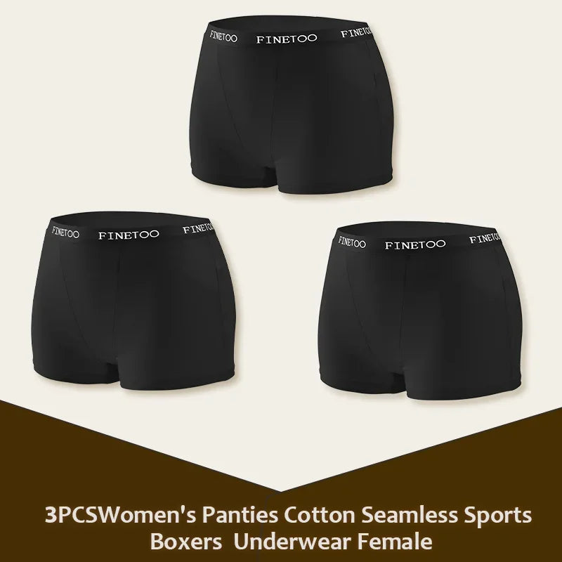 3Pcs Women's Panties Cotton Seamless Sports Boxers Underwear Female Solid Color Briefs Lingerie Intimate Underpant Finetoo S-XXL - Matrix Studios
