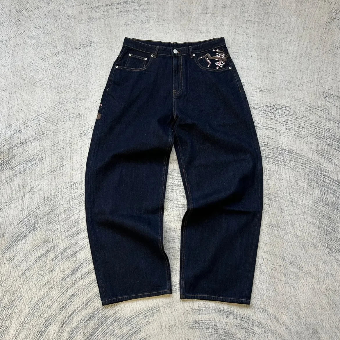 Y2K Vintage Low Waist Hip Hop Cherry Blossom Embroidered Jeans  Wide Leg Trousers Clothes Mens Embroidered Baggy Jeans Womes - Matrix Studios