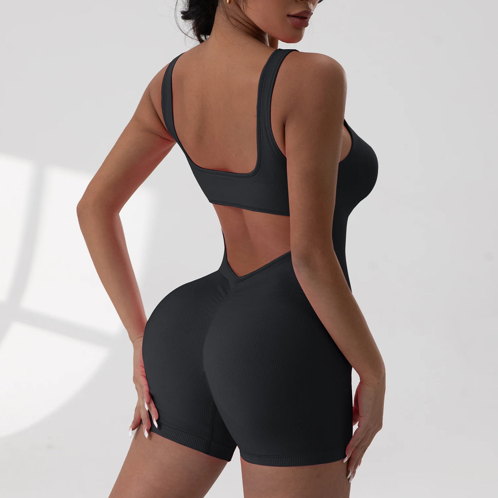Women Short Sports Jumpsuit Sleeveless Sexy Backless Yoga Clothes Workout Cycling One-piece Suit Outdoor Recreation Bodysuits - Matrix Studios