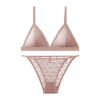 Women Triangle Bra and Panties Set Sheer Floral Lace Bralette Low-Rise Briefs Sexy Lingerie Set Removable Pads Ladies Underwear - Matrix-studios.com