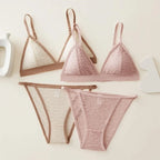 Women Triangle Bra and Panties Set Sheer Floral Lace Bralette Low-Rise Briefs Sexy Lingerie Set Removable Pads Ladies Underwear - Matrix-studios.com