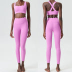Women Solid Color Gym Suit Two Pieces Fitness Yoga Set Super Streth Slim Fit Running Sportswear Breathable Workout Clothes - Matrix-studios.com