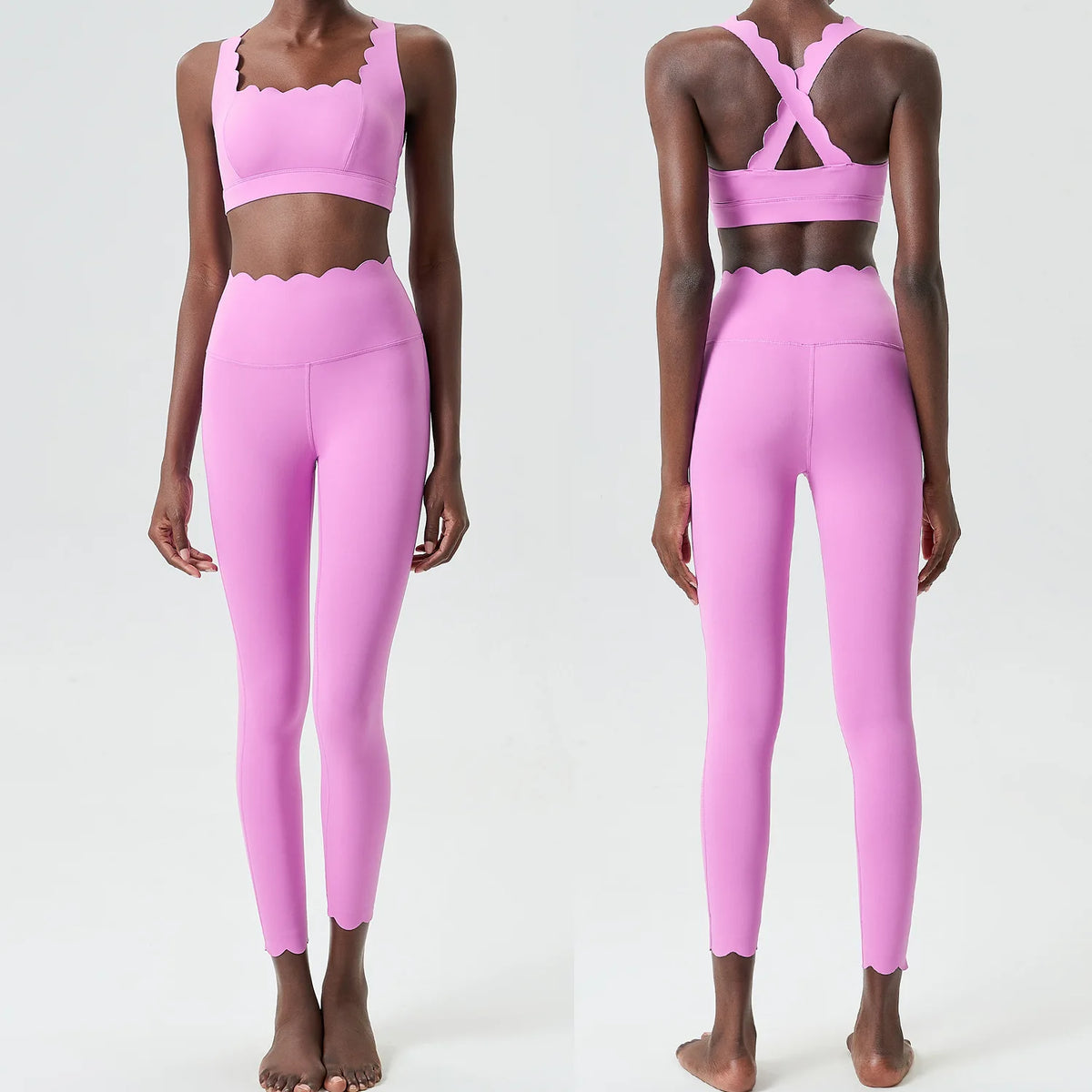 Women Solid Color Gym Suit Two Pieces Fitness Yoga Set Super Streth Slim Fit Running Sportswear Breathable Workout Clothes - Matrix-studios.com