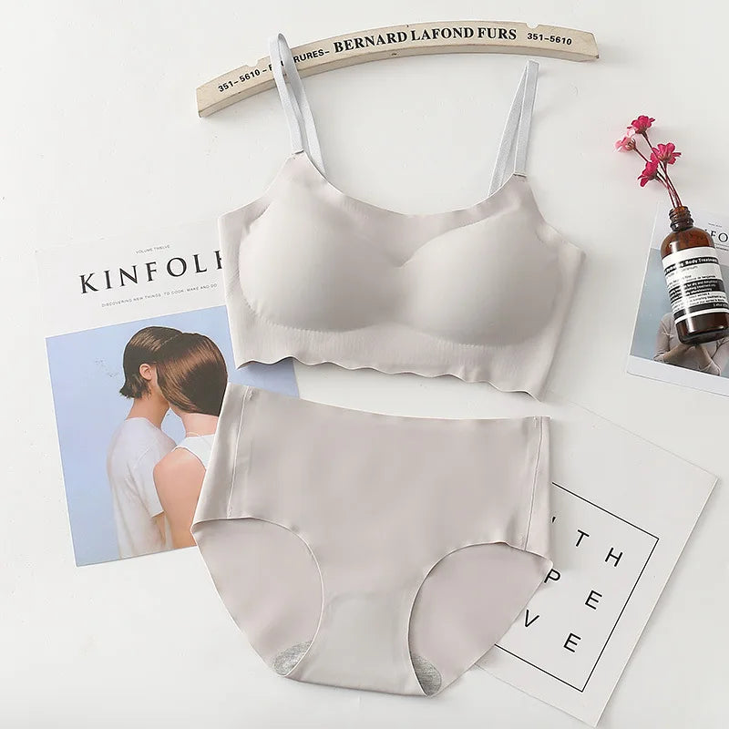 Seamless Bralette Set Strappy Camisole No Underwire Comfortable Sleep Yoga Sports Bra Panties Combo - Matrix-studios.com